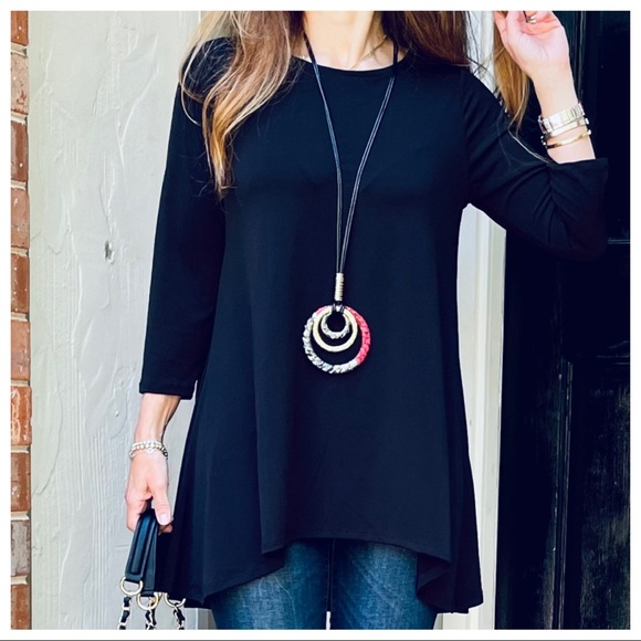Fall stylish Black high low 3/4  sleeve tunic top - Picture 7 of 8